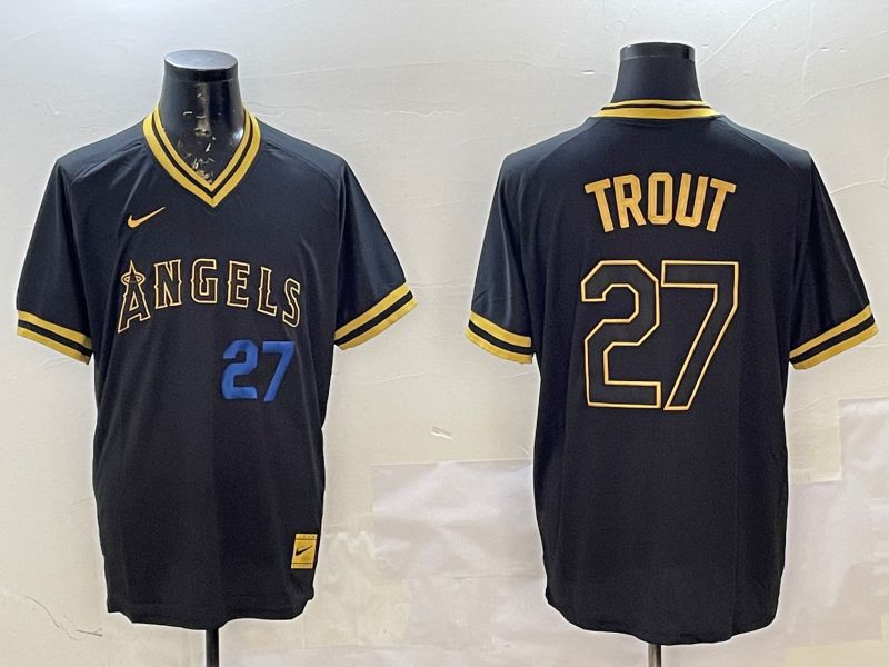 Men Los Angeles Angels #27 Trout Black Gold Game 2025 Nike MLB Jersey style 3